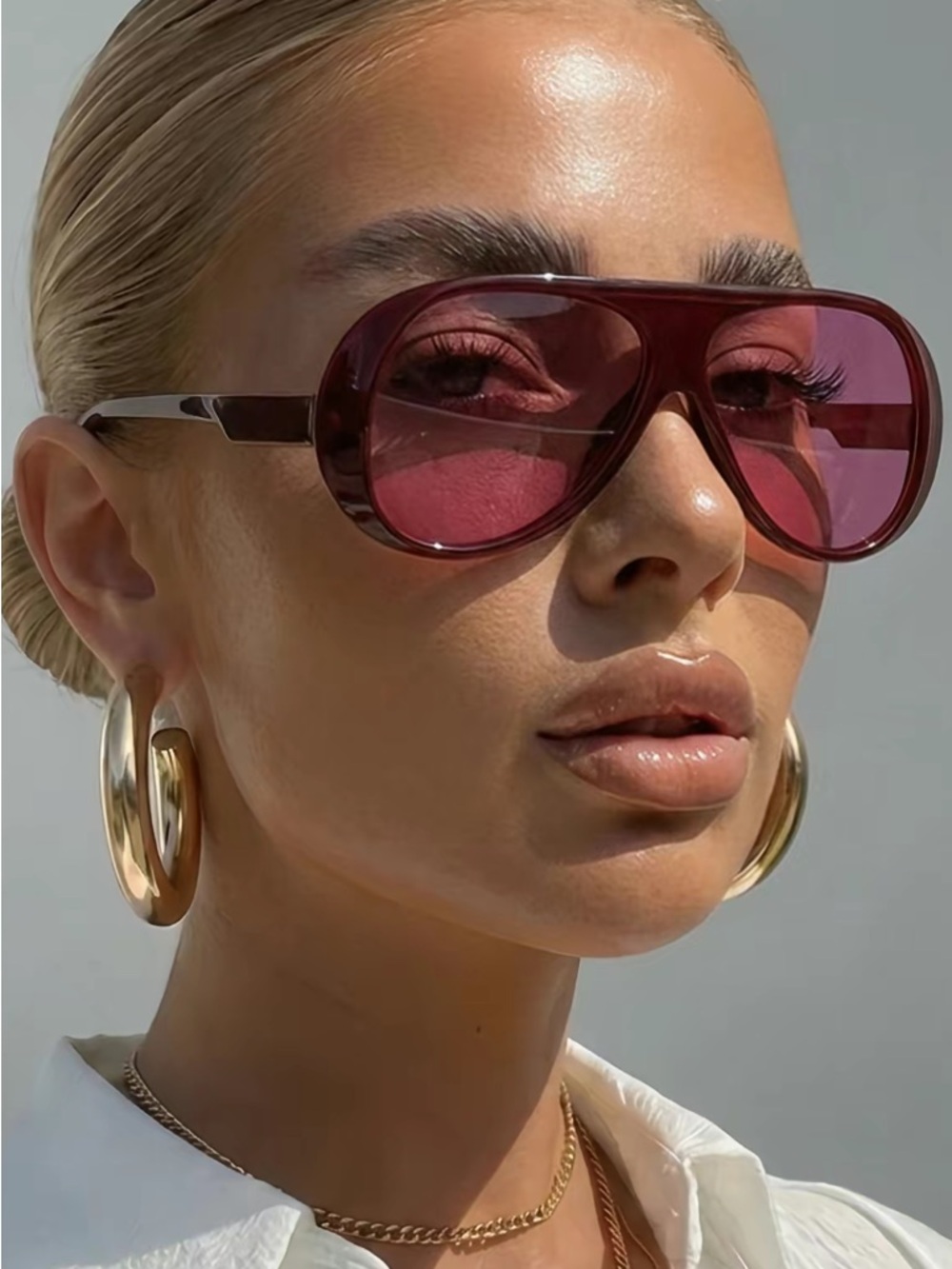 Oversized Aviator-Style Shield Sunglasses - UNISEX